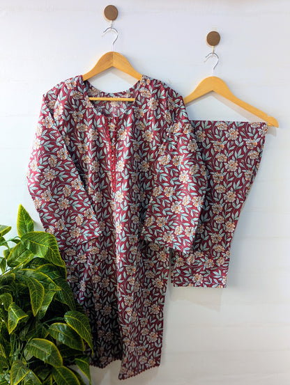 Maroon Petals 2pc Co-ord Set