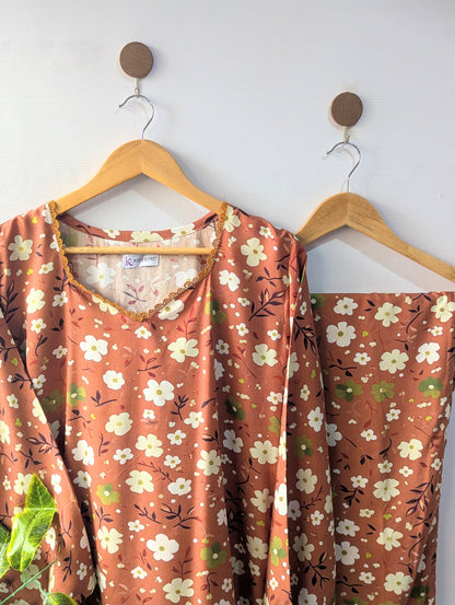 Mustard Floral Linen Stitched 2pc