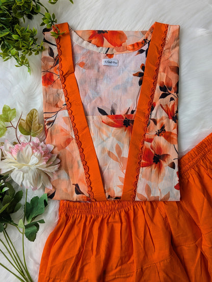 Saffron Floral Lawn Farshi Shalwar Set - 2pc Dress