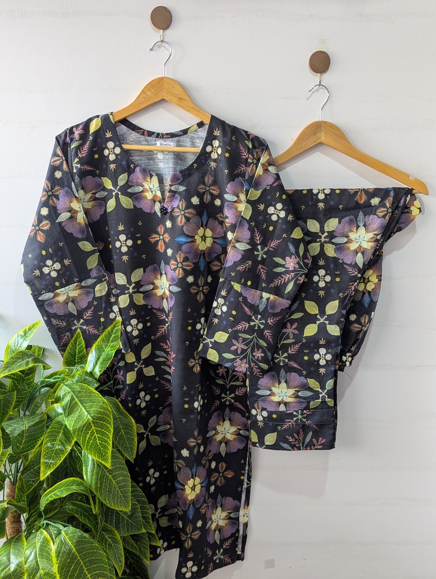 Black Florals Khaddar Stitched 2pc