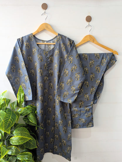 Grey Florals Khaddar Stitched 2pc