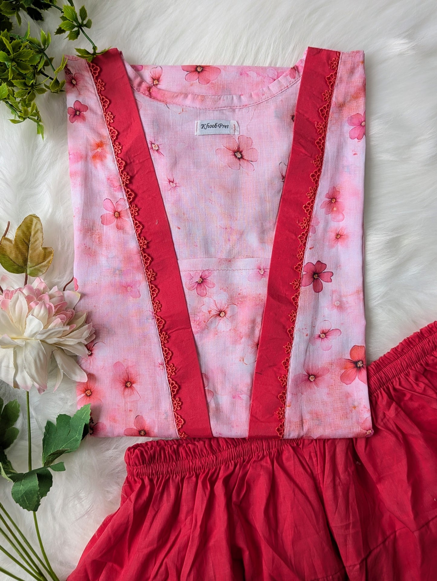 Pink Heaven Lawn Farshi Shalwar Set - 2pc Dress