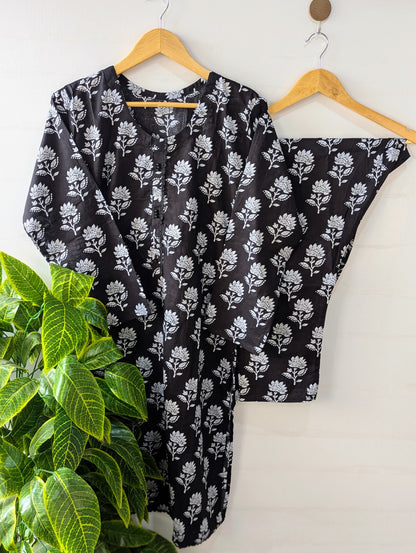 Black & White Flower Lawn 2pc Co-ord Set