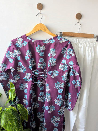 Burgundy Floral Lawn Farshi Set - Corset Back - 2pcs